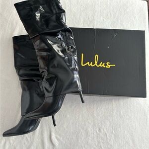 Lulu's Glossy Black Heeled Boots NIB Size 7 “Teana”